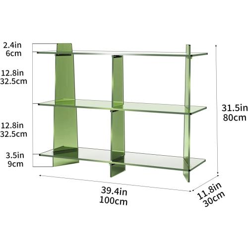 Acrylic Bookshelf, Small 3 Tier Open Bookcase for Small Spaces,Sofa Table, Hallway Entry Table for Home Living Room (Green, 39.4'' x 11.8'' x 31.5'')