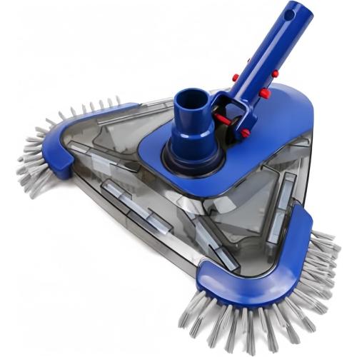 Poolvio Triangular Pool Vacuum Head with Side Brush, Swivel Hose Connection, EZ Clip Handle - Connect 1-1/4, 1-1/2 Hose for Inground and Above Ground Swmming Pools