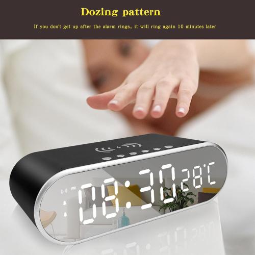 alarm clocks for bedrooms with phone charger，Small digital desktop clock with temperature display，Alarm clock with wireless charging station，Cute alarm clock with iPhone charging dock(White) (black)