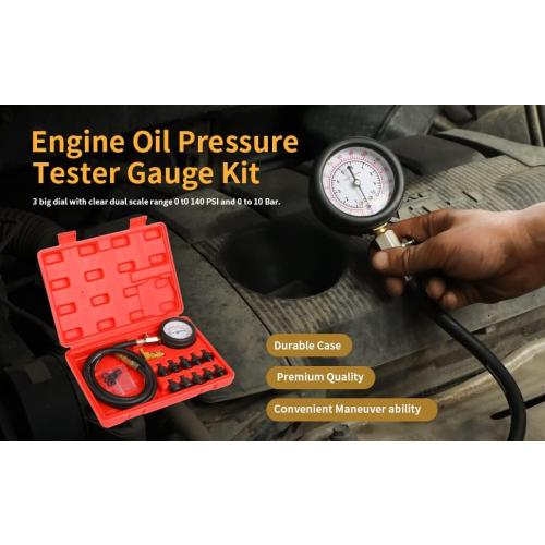 Oil Pressure Tester Tool, Oil Pressure Gauge kit, 0-140 PSI Pressure Test Diagnostic Tools, Engine Oil Pressure Tester Tool kit, for car Truck (red)