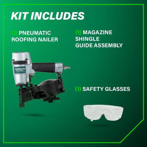 Metabo HPT Roofing Nailer, Pro-preferred Pneumatic Power Nailers, Ideal for Asphalt Roofing Shingles, 16 Degree 7/8″ to 1-3/4″ Roofing Nails, NV45AB2