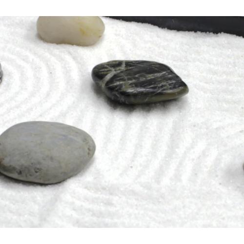 Nature's Mark Mini Zen Garden Kit for Desk with Rake, White Sand, Buddha Figure, Bridge Figure and River Rocks, Black Rectangle Base