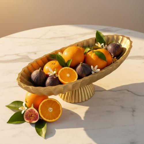 14.5 Large Decorative Long Bowl decor - Fluted Scalloped Decorative Bowls for Home Decor - Ruffle Decor,Stylish Key Bowl for Entry Table,Decorative Fruit Bowls for Kitchen Counter,Golden
