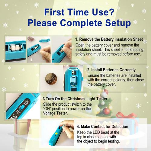 allsun Christmas Light Tester with 50pcs 2.5V Bulbs, Non-Contact Voltage Tester and Repair Tool, 12-600Vac Christmas Tree Light Tester for Holiday String Lights, Bulb and Fuse Checker