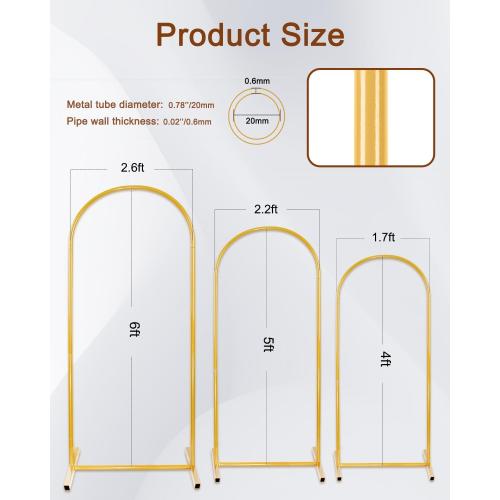 Metal Arch Backdrop Stand Set of 3, Gold Wedding Arch Stand for Wedding Ceremony Decoration