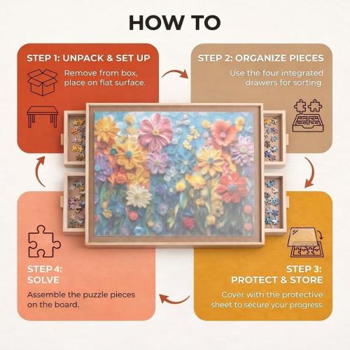 1000 Piece Puzzle Board with Drawers and Cover - 4 Drawers, Wooden Jigsaw Puzzle Table | 30” X 22”| Jigsaw Puzzle Board - Portable Puzzle Tables for Adults and Kids by Beyond Innoventions