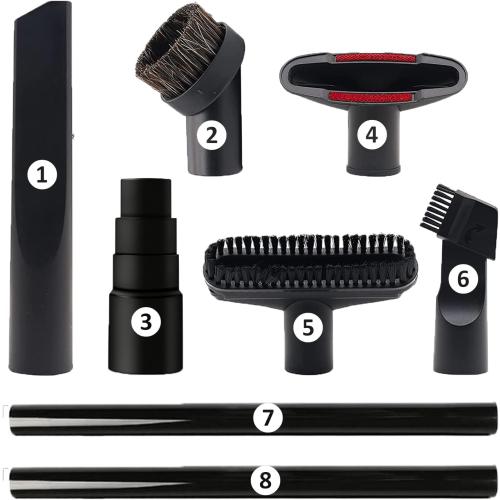 Vacuum Attachments, 1 1/4 Vacuum Cleaning Tools Kit for Shop Vac Accessories with 32mm/ 1.25 Extension Wands and Hose Adapter, 8 Pack