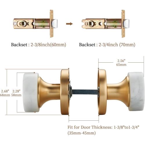 Marble Door Knob Brushed Brass - Passage for Hall Corridor Living Room Door Hardware Modern Exterior and Interior Handles(White, Passage)