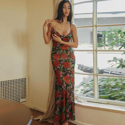 Women Y2K Floral V Neck Maxi Dress Sexy Sleeveless Lace Patchwork Long Dress Backless Flowy Beach Sundress