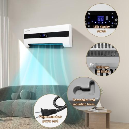 Electric Wall Heaters Space Heater for Indoor Use 1500W Fast Heating LED Display Adjustable Thermostat Room Heater with Remote Control 12H Timer Heater for Bedroom Office
