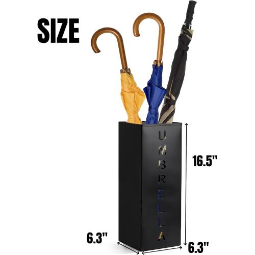 Hiceeden Square Metal Umbrella Holder, Free Standing Umbrella Rack Stand for Indoor Entryway, Umbrella Canes Walking Sticks Storage Bin for Office, Home, Hotel, Shop, 6.3 x 6.3 x 16.5, Black