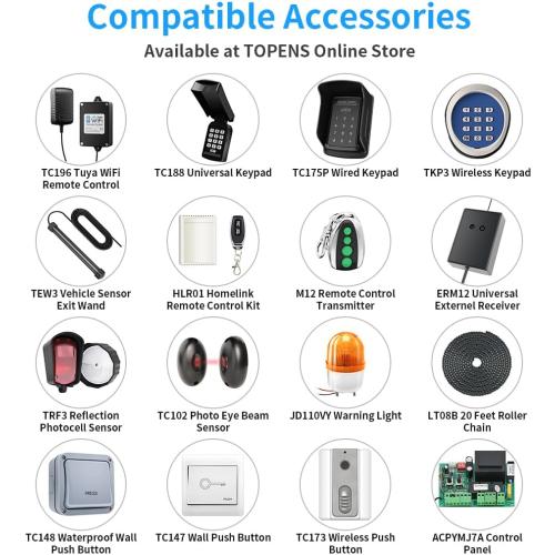 TOPENS CK1100 Automatic Sliding Gate Opener Chain Drive Electric Gate Motor for Heavy Driveway Slide Gate Up to 2800 Pounds, Security Gate Operator AC Powered with 20ft Roller Chain and Remote Control