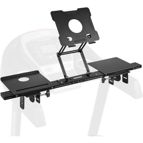 INMAKER Treadmill Desk Attachment, Universal Treadmill Laptop Holder Adjustble Height Width, Aluminum Laptop Stand for Treadmill with Tray Black