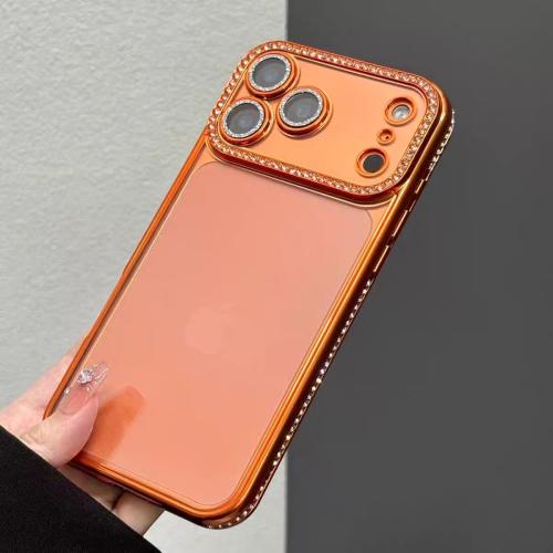 for iPhone 17 Pro Max Case Clear Glitter, Orange, Cute Luxury 3D Sparkly Bling Diamond Rhinestone Camera Lens Protector Soft Plating TPU Bumper Transparent Women Girls Phone Case for iPhone 17 Pro Max