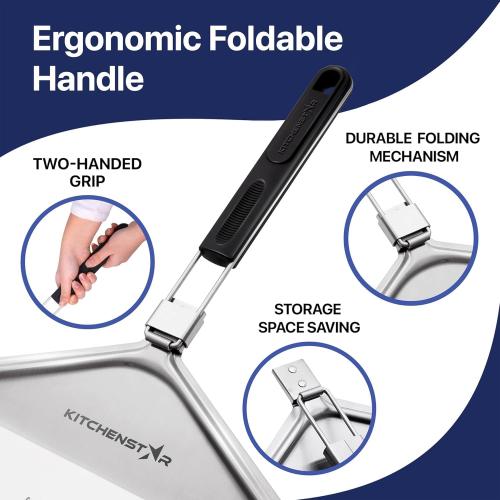 KitchenStar 12-inch Perforated Pizza Peel with Folding Handle - Stainless Steel Spatula Paddle for Effortless Pizza Transfer & Easy Storrage - Dishwasher Safe Pizza Oven Accessories