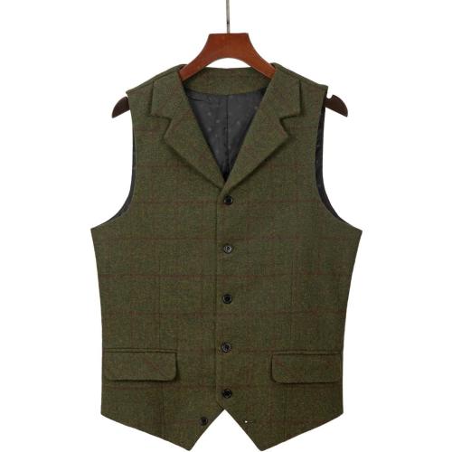 SOLOVEDRESS Mens Western Vintage Tweed Suit Vest Casual Wool Blend Waistcoat for Party Size small