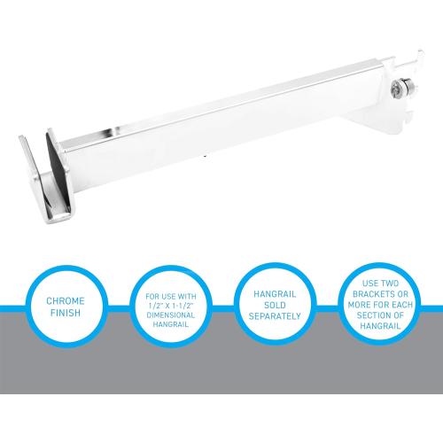 SSWBasics 12 inch Chrome Dimensional Hangrail Bracket for Slotted Standards - 1 inch slots 2 inch on center - Pack of 4