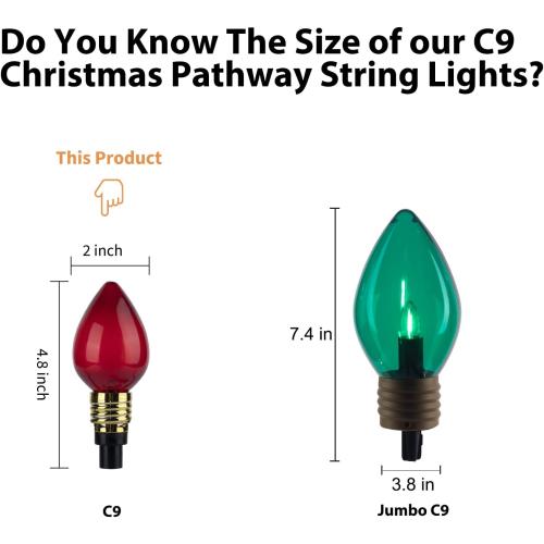 Brightown C9 Christmas Pathway Lights Outdoor-17.4 Ft 10 Lights C9 Walkway Lights Waterproof for Ground Sidewalk Driveway Yard Outdoor Christmas Decorations