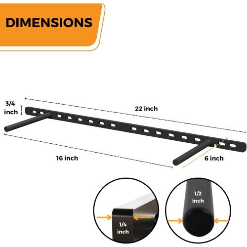(Set of 4) 22 x 3/4 inch Floating Shelf Brackets Designed for 1 inch Thick Custom Shelves, Hidden Floating Shelf Hardware (6 inch Rod) Black