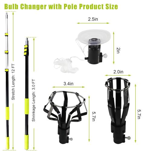4 Pcs Aluminum Telescoping Changer with Pole, 3 FT to 12 FT Changer for High Ceilings, Light Bulb Changer Pole with Basket and Suction Cup, Light Bulb Removal Tool for Indoor and Outdoor