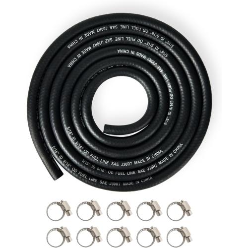 YAMAKATO 5/16 Inch ID Fuel Line Hose Braided 6 Feet w/ 10 Clamps 8mm Braided Rubber Tubing