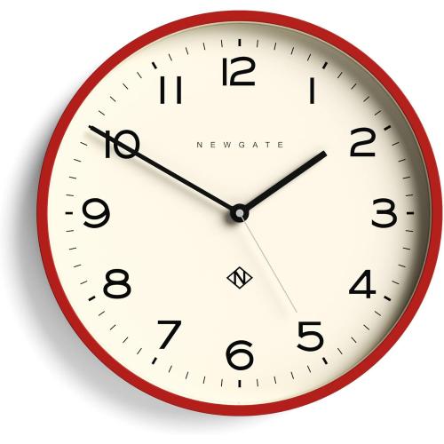 NEWGATE® Number Three Echo Wall Clock | Modern Round Clock | 37cm | Red | Easy to Read Numbers | Ideal for Kitchen, Living Room or Office