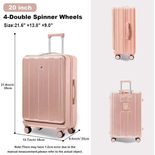 Gets Carry on Luggage Airline Approved,20 Inch Abs Pc Hardshell Spinner Luggage With Cup Phone Holder and USB Charger,Front Pocket Durable Suitcase for Women Men-Pink( has a crack by the side handle)