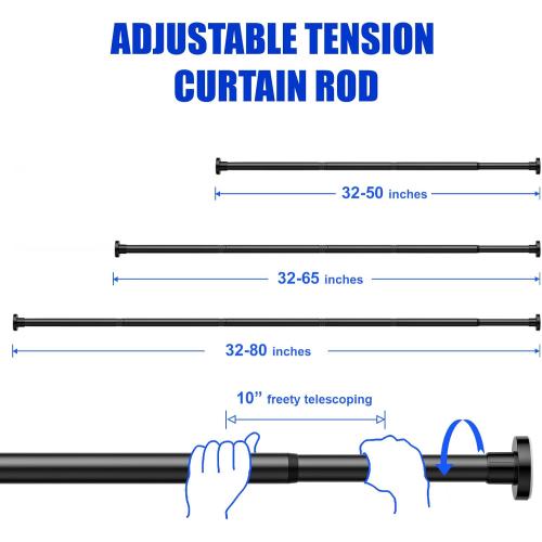 Ausemku Shower Curtain Rod 32 to 80 Inch - 1 Inch Diameter Never Rust Non-Slip Spring Tension Curtain Rod No Drilling Stainless Steel Telescoping Rod