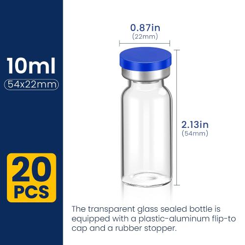 FURWEY 10ML Sterile Vials, Glass Empty Vials for Injection, 20 Pack