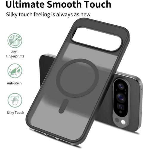 Compatible with Google Pixel 10 / Pixel 10 Pro/Pixel 9 / Pixel 9 Pro Case, Magnetic Translucent Matte Hybrid Gradient Transparent Soft TPU Clear Skin Cover Protection Case (Black)