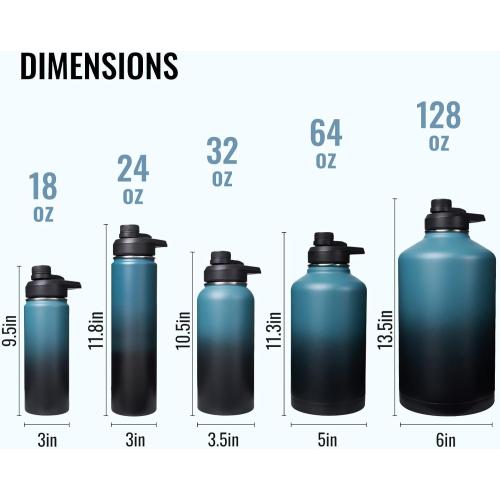 24 oz Insulated Water Bottle with Handle, 304 Stainless Steel Water Bottles with Wide Mouth, Double Wall Vacuum Sports Water Bottle, BPA Free, Keep Cold and Hot, Blue&Black