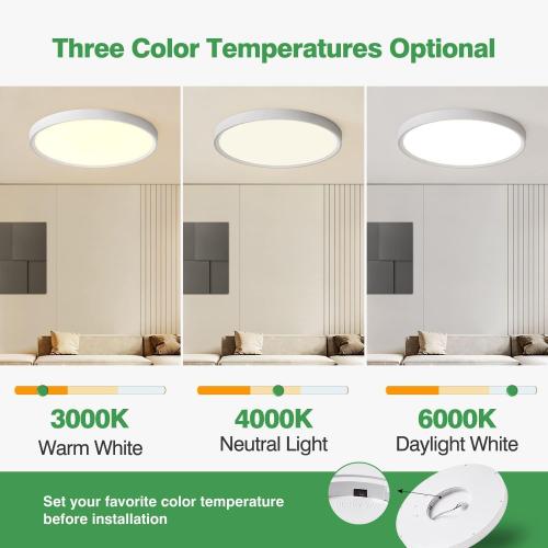 2PK 16 COLOR BLACK LED Flush Mount Ceiling Light, 32W, 3480LM, 3000K/4000K/6000K CCT Selectable, Round Flat Panel Light Low Profile Ceiling Fitures for Hallway, Kitchen, Bedroom, Laundry Room