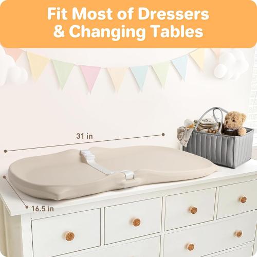 Baby Changing Pad Wipeable & Waterproof, Soft & Non-Slip Adjustable Safety Belt, Changing Table and Dresser, Use for Changing Diaper Clothes Massage Apply Moisturizer, Oat Cat Conpect Design