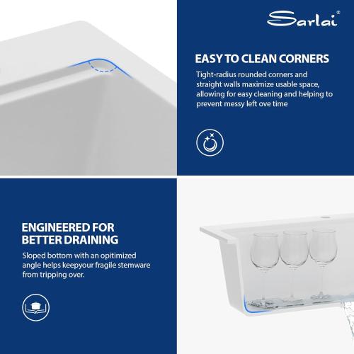 Sarlai 33 Inch Composite Granite White Kitchen Sink - 33x22 Inch Kitchen Sink Workstation Drop In Topmount Sinks Granite Quartz Sinks Single Bowl Above Counter Basin
