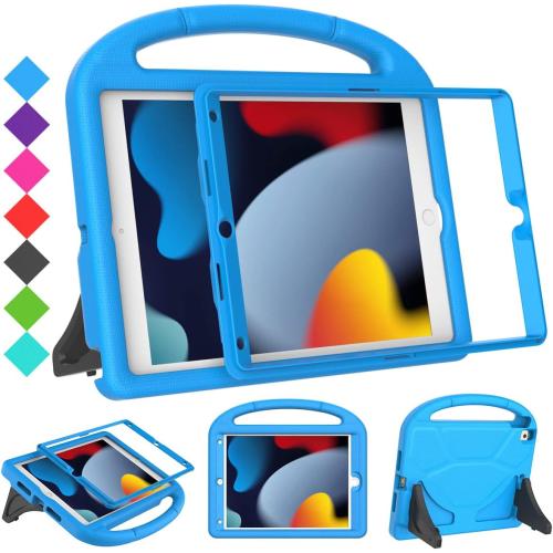 SUPLIK Kids Case for iPad 9th/8th/7th Generation - iPad 10.2 inch 2021/2020/2019 Case with Built-in Screen Protector, Durable Shockproof Handle Stand Kids Cover for Apple iPad 7/8/9 Gen, Blue