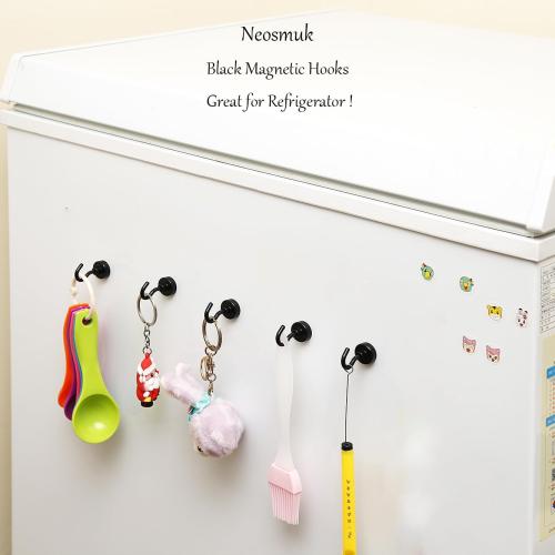 Neosmuk Magnetic Hooks, Heavy Duty 30lb  Strong Magnet Hook for Cruise Cabins, Cruise Ship Essentials for Hanging, Metal Wall Refrigerator Hangers (Black, 5 Pack)