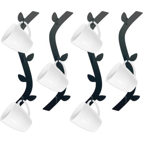 Ecqizer Coffee Mug Wall Rack - Metal Cup Holder Tree for Bar Decor - 4pcs Black Mounted Rack