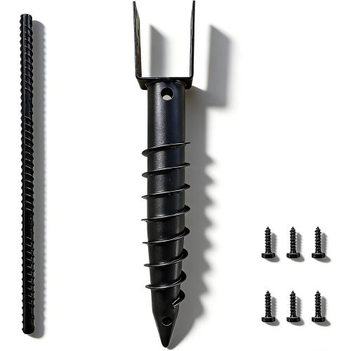 1 Pack 24 Inch Black U Model Ground Anchor Fence Includes Lag Bolts and Rebar, Fits Standard 4x4 (3.5 X 3.5 Inch) Post, No Dig Post Stake for Deck,Fence,Porch,Railing,Mailbox