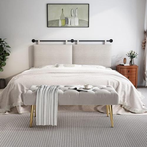 Headboard for King Size Bed, Wall Mounted Headboard with Fine Linen Upholstery and Button Tufting, Adjustable Heigh Head Board for Bedroom (Beige, King)