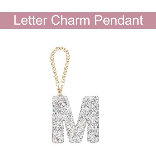 MECCANIXITY Bling Car Letter Charm, Initial M Letter Interior Car Rear View Mirror Decoration Hanging Crystal Ornaments for Women Bags Water Cup DIY Craft, Silver