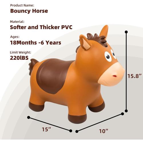 ZOOJOY Bouncy Horse Hopping Toys, Inflatable Animal Horse Toys for Toddlers, Outdoor Indoor Bounce and Ride On Bouncer for Boys Girls, Birthday Gifts for 18 Months 2 3 4 5 6 Year Old with Pump