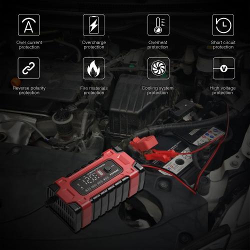 Cirket Battery Charger 12V 10A and 24V 5A-Fully Automatic Car Battery Chargers with Big Size Display Smart Portable Maintainer, Desulfator,Battery Chargers Automobile Lead-Acid (Red)