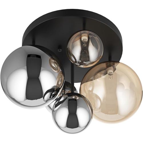 Aiwen 18 5-Light Black Semi Flush Mount Ceiling Light, Mid-Century Modern | Flush Mount Chandelier with Globe Glass Shade, Farmhouse Ceiling Light Fixture, Cluster Chandelier for Bedroom, Dining Room