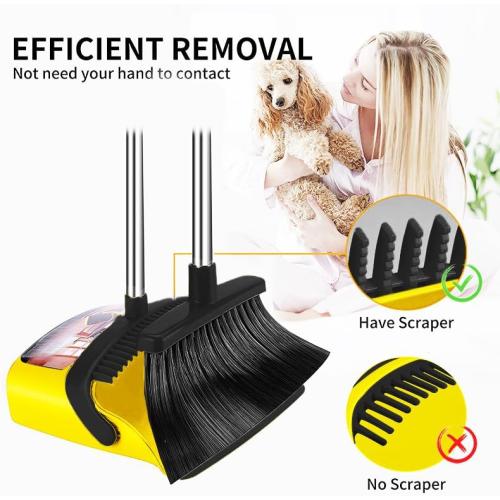 2 Pack is More economical，Brooms with Dustpan Combo Set，with 52 Long Handle, Dustpan Teeth with self-Cleaning Function, Indoor and Outdoor Sweeping, Perfect for Home Office (Large/Yellow /2-Pack)