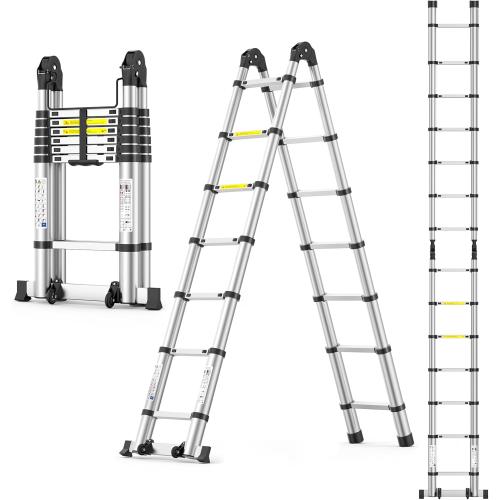 Telescoping Ladder,14.5 FT Extension Ladder, Heavy Duty 330lbs Max Capacity, Multi-Purpose Collapsible Ladder for RV or Outdoor Work