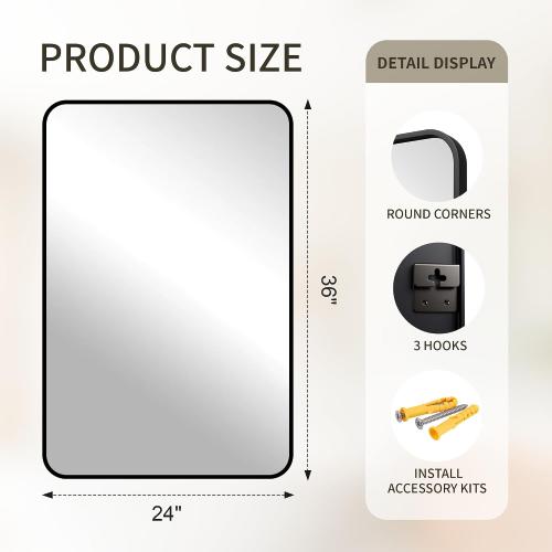 FICTOR Bathroom Mirror, 2 Pack 36x24 Black Framed Vanity Mirror for Wall, Shatterproof &Anti-Rust Bathroom Mirrors for Over Sink, Bedroom, Living Room, Entryway, Vertical/Horizontal Mount