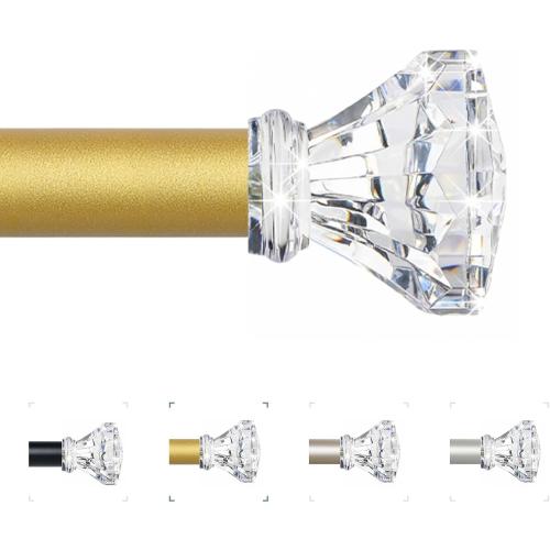 Gold Decorative Crystal Curtain Rods 36 to 88 Inch:Heavy Duty Adjustable Window Curtains Rods for Living Room Bedroom,Brass Gold Modern Girly Acrylic Drapery Rod with Clear Bling Diamond Finial