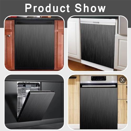 Black Brushed Stainless Steel Dishwasher Magnet Skin Cover, Black Metal Pattern Front Dishwasher Cover Magnet Decoration, Stainless Steel Home Cabinet Decals Appliances Sticker - 23L x 26H Magnetic