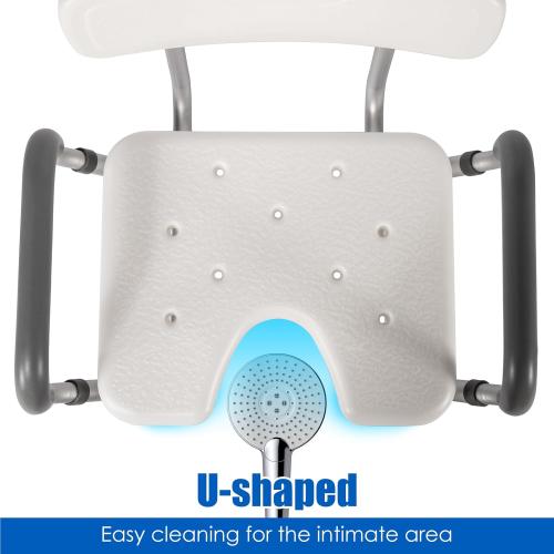 Shower Chair with Arms and Back Heavy Duty 330lbs, Shower Seat for Inside Shower Bathroom Chair with U-Shaped Cutout Seat & Cold-Proof Pads, Tools-Free Assembly