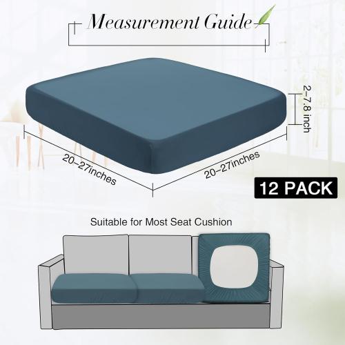Newwiee 12 Pcs Patio Outdoor Cushion Covers Replacement Waterproof Stretch Sofa Couch Cushion Covers Washable Individual Couch Slipcovers Set Furniture Protector for Pets(20-27 Inch,Gray Blue)
